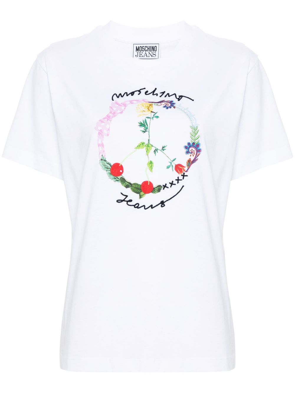 MOSCHINO JEANS logo凸纹棉T恤 - 白色