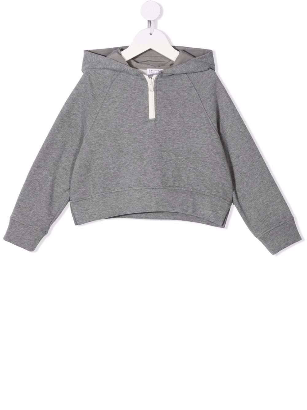 Brunello Cucinelli Kids 短款套头式连帽衫 - 灰色