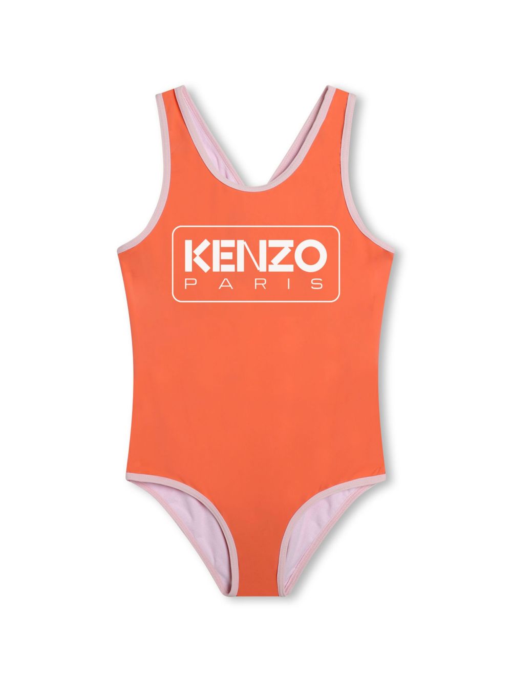 Kenzo Kids logo印花对比边饰连体泳衣 - 橘色