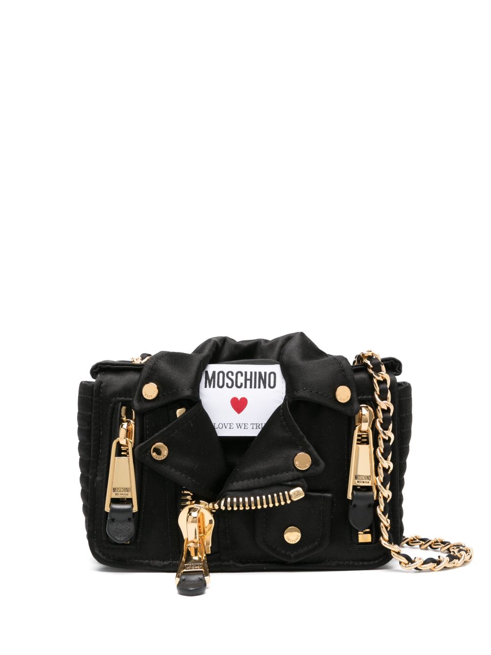 Moschino Biker 缎面斜挎包 - 黑色