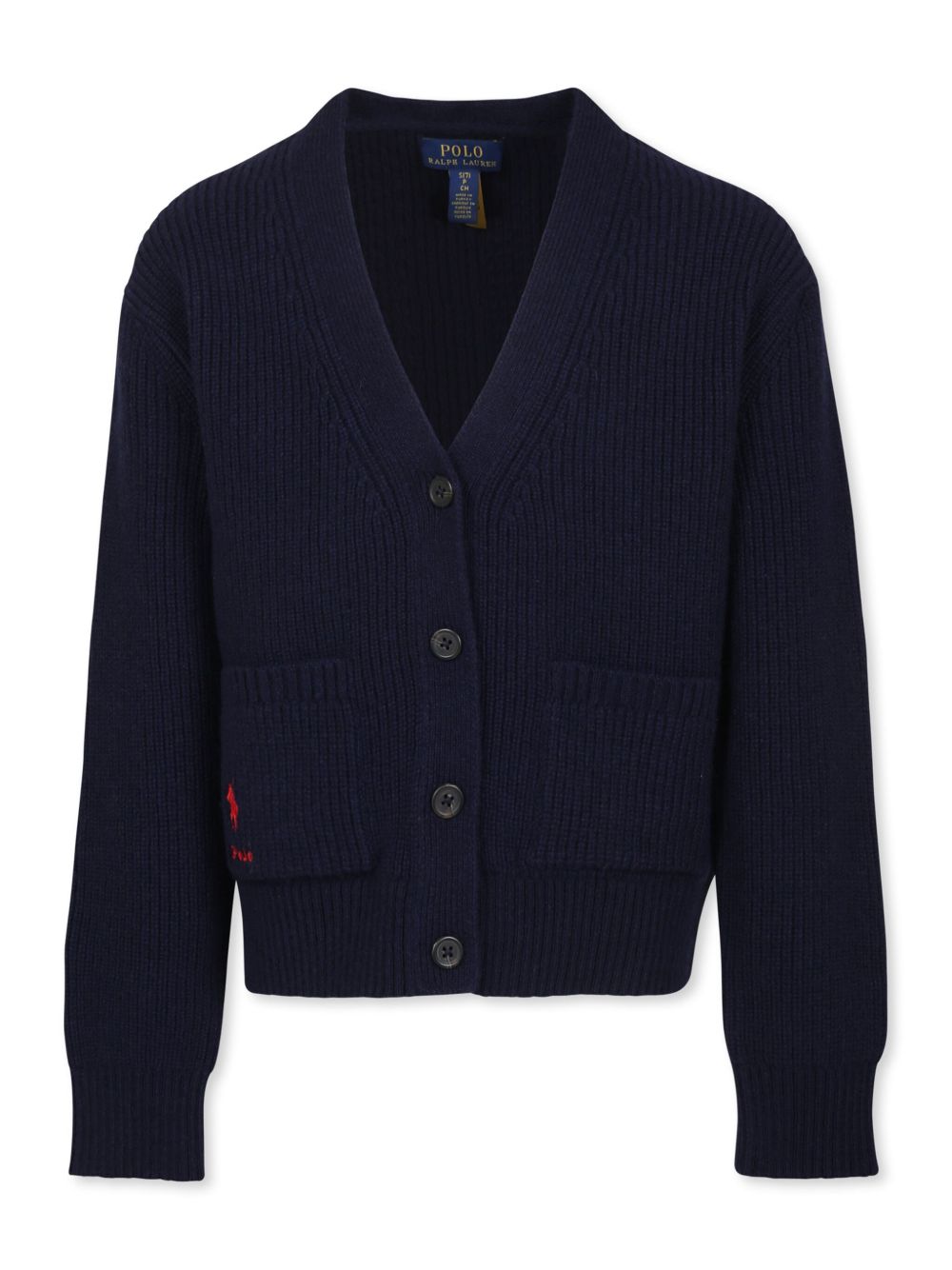POLO RALPH LAUREN KIDS V领logo刺绣开衫 - 蓝色