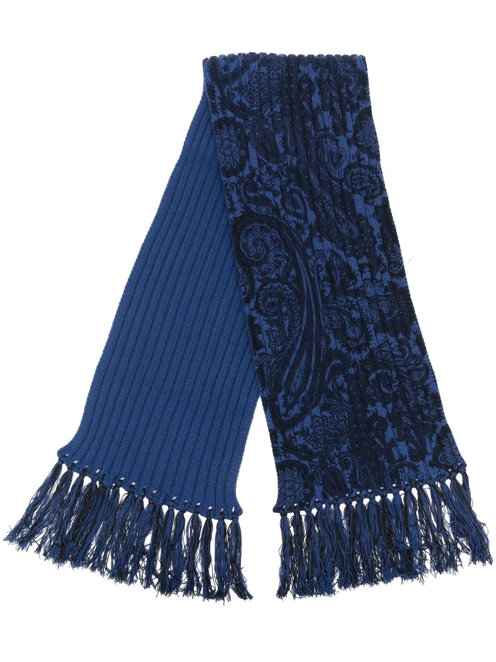 ETRO 罗纹针织流苏边饰围巾 - 蓝色