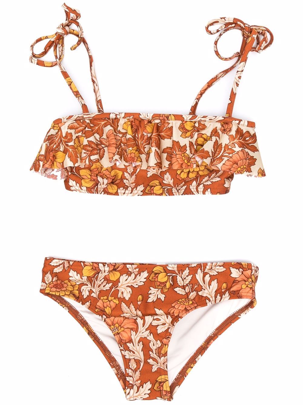 ZIMMERMANN Kids 花卉荷叶边比基尼套装 - 橘色