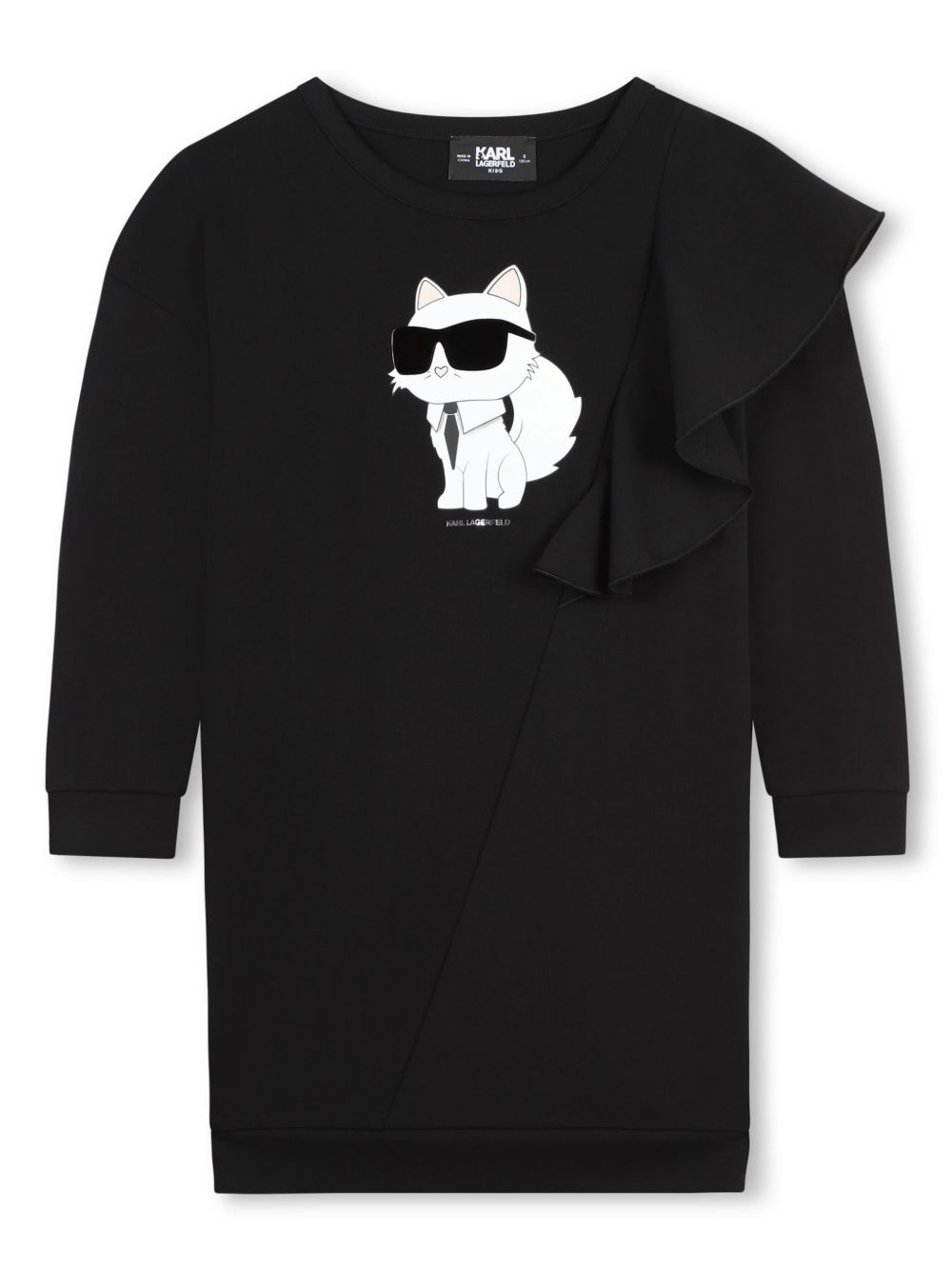 Karl Lagerfeld Kids Choupette 印花圆领连衣裙 - 黑色