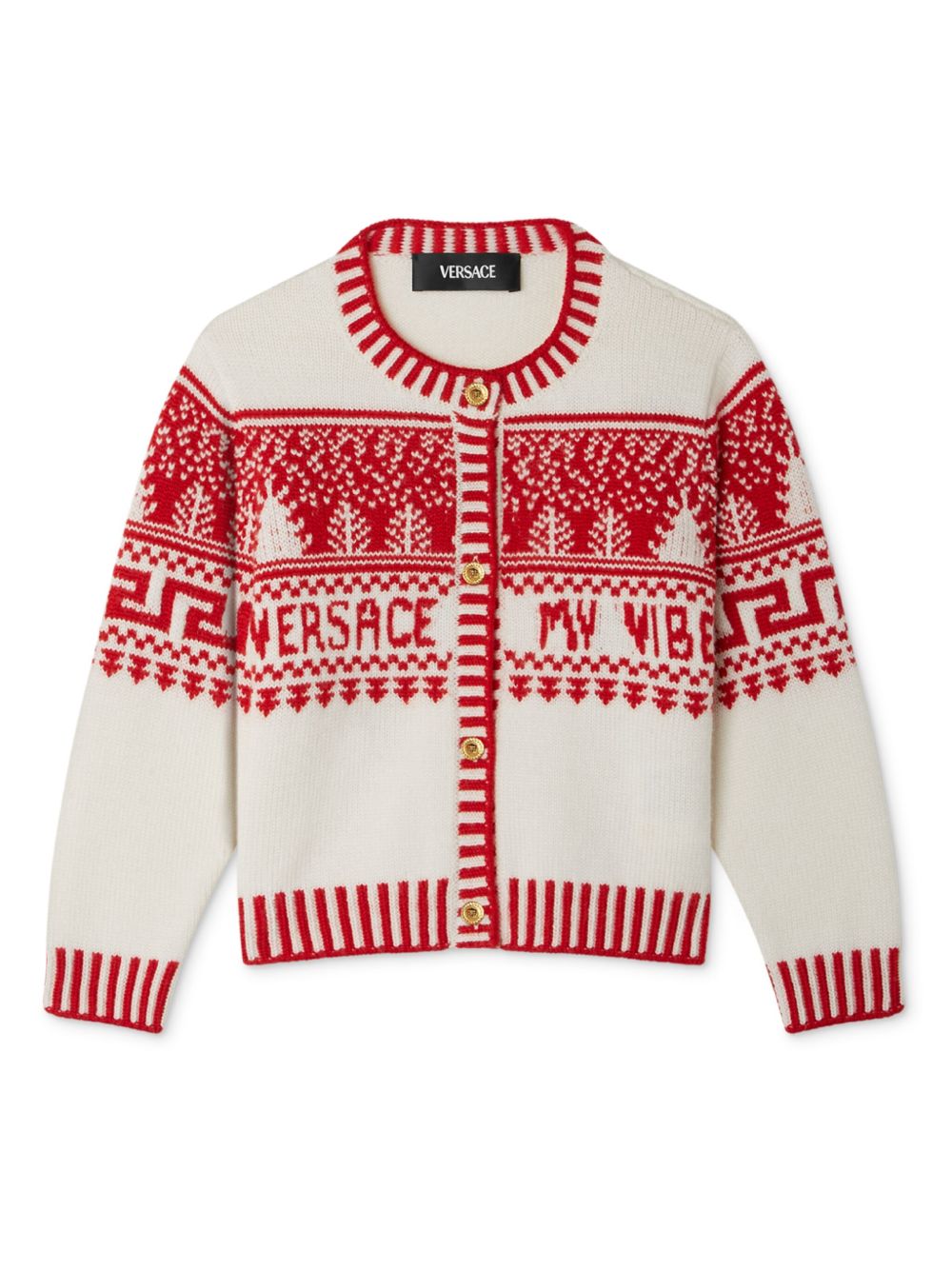 Versace Kids 费尔岛式提花开衫 - 白色