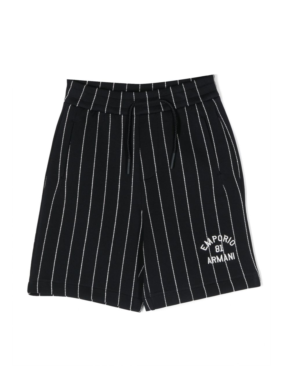 Emporio Armani Kids logo刺绣条纹短裤 - 蓝色