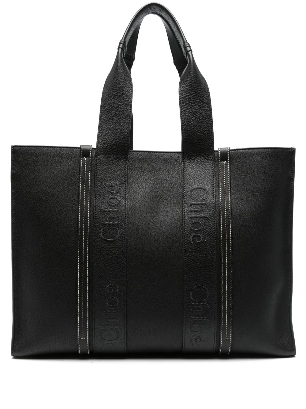 Chloé Woody 皮质中号托特包 - 黑色