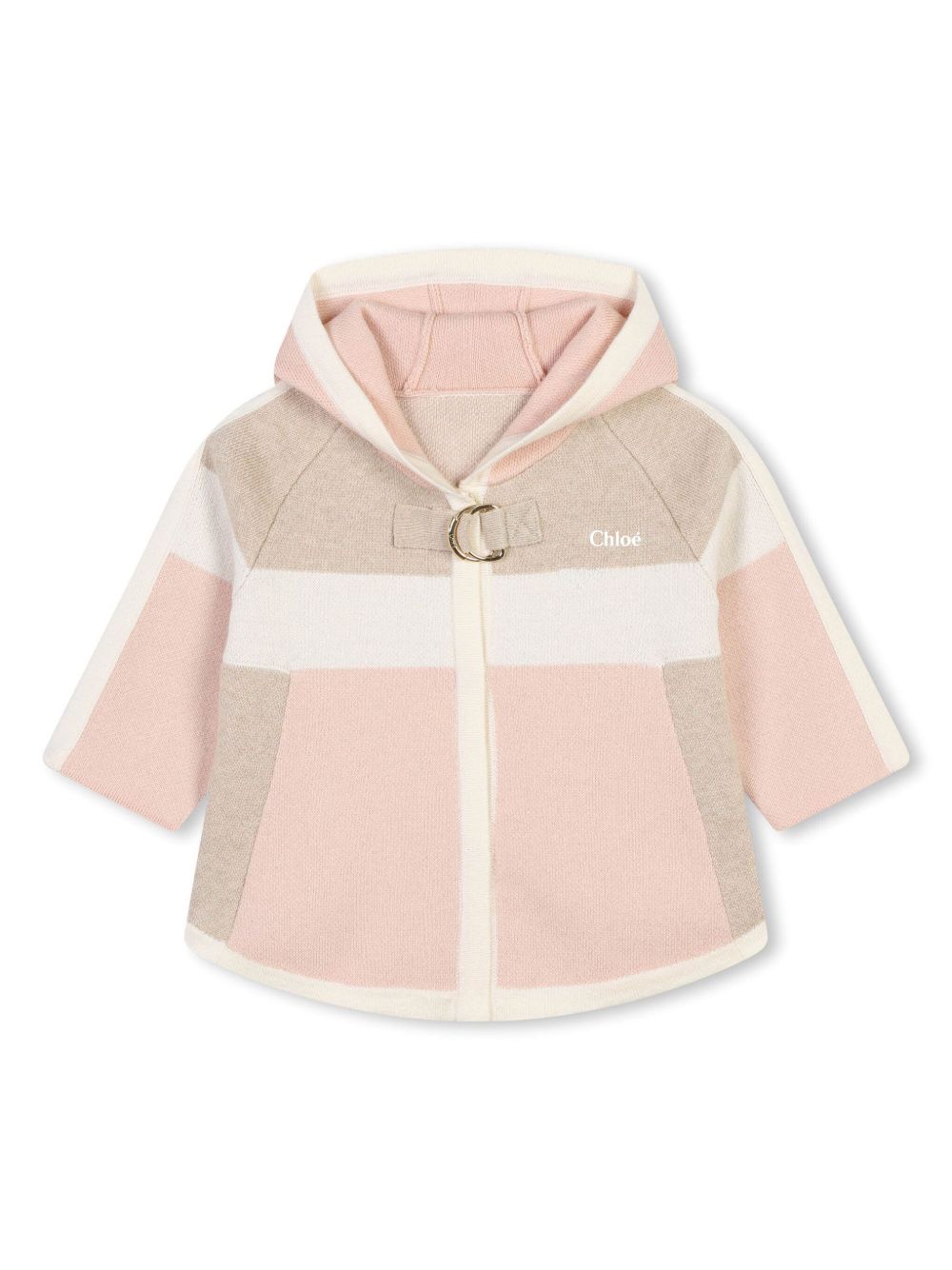 Chloé Kids 斗篷式蓬松连帽夹克 - 粉色