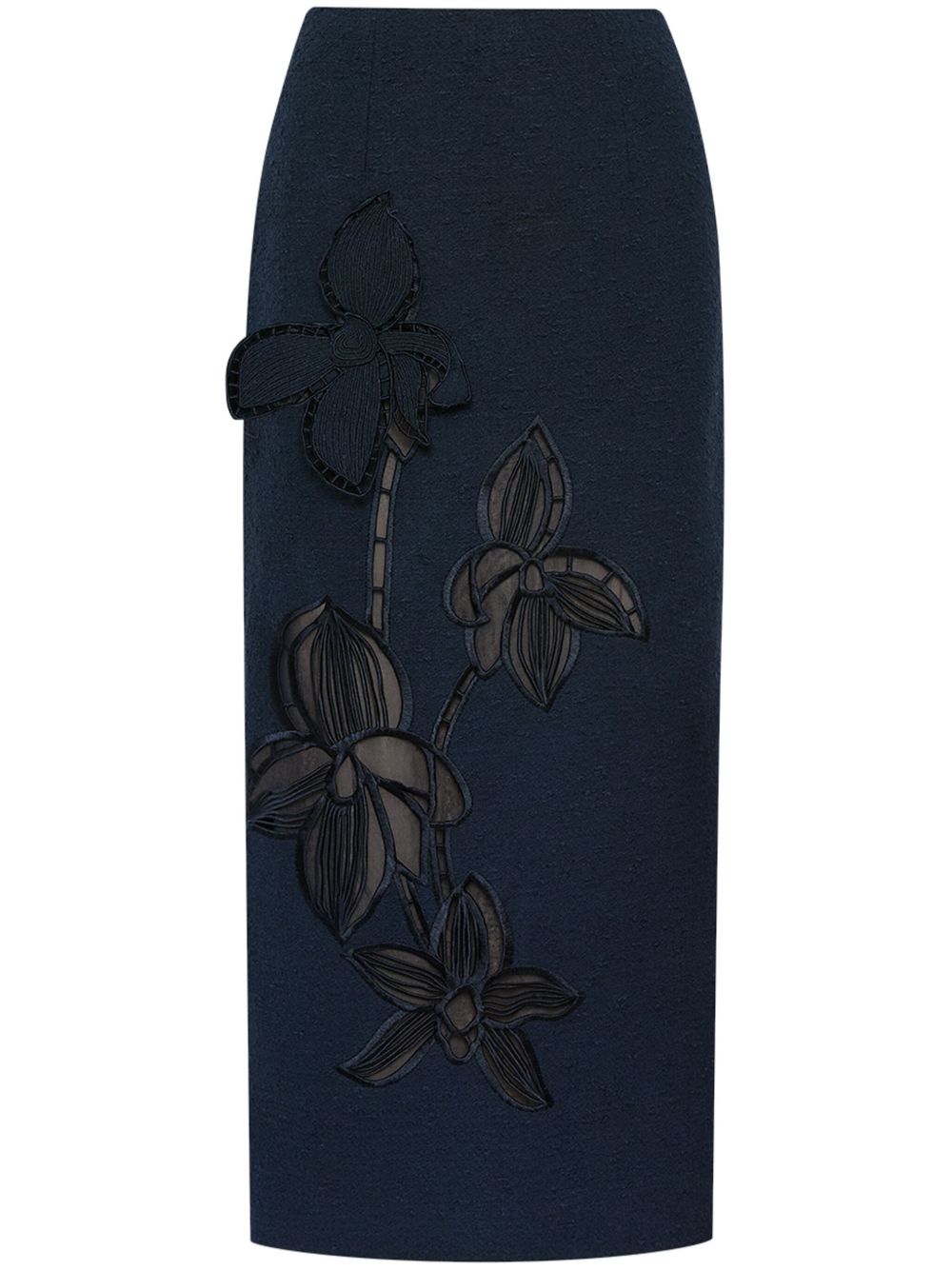 Oscar de la Renta Orchid 刺绣粗花呢半身裙 - 蓝色