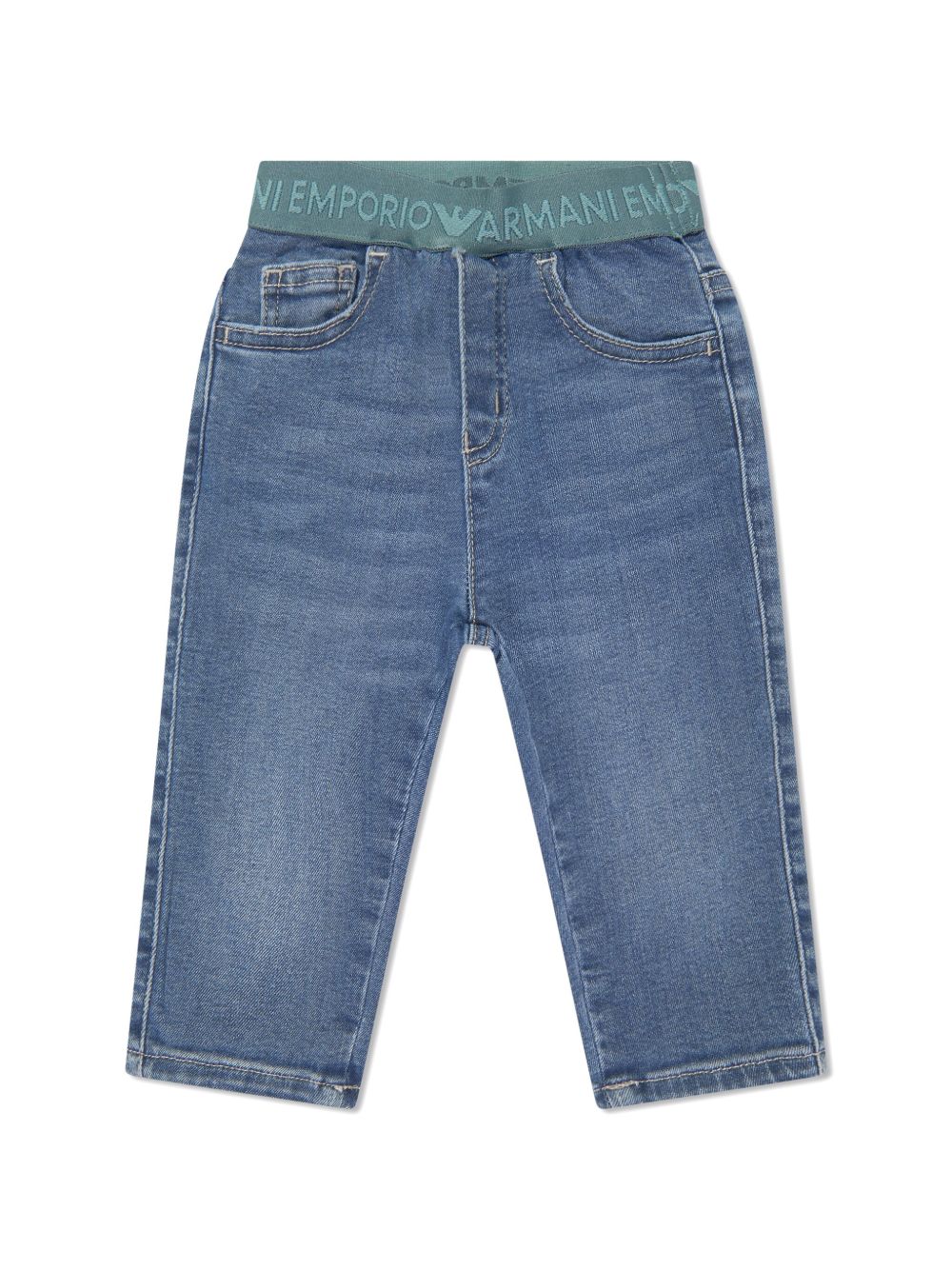 Emporio Armani Kids logo腰边直筒牛仔裤 - 蓝色