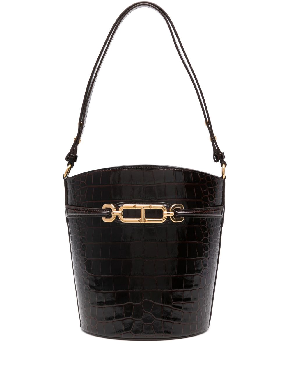 TOM FORD 仿鳄鱼压纹中号水桶包 - 褐色