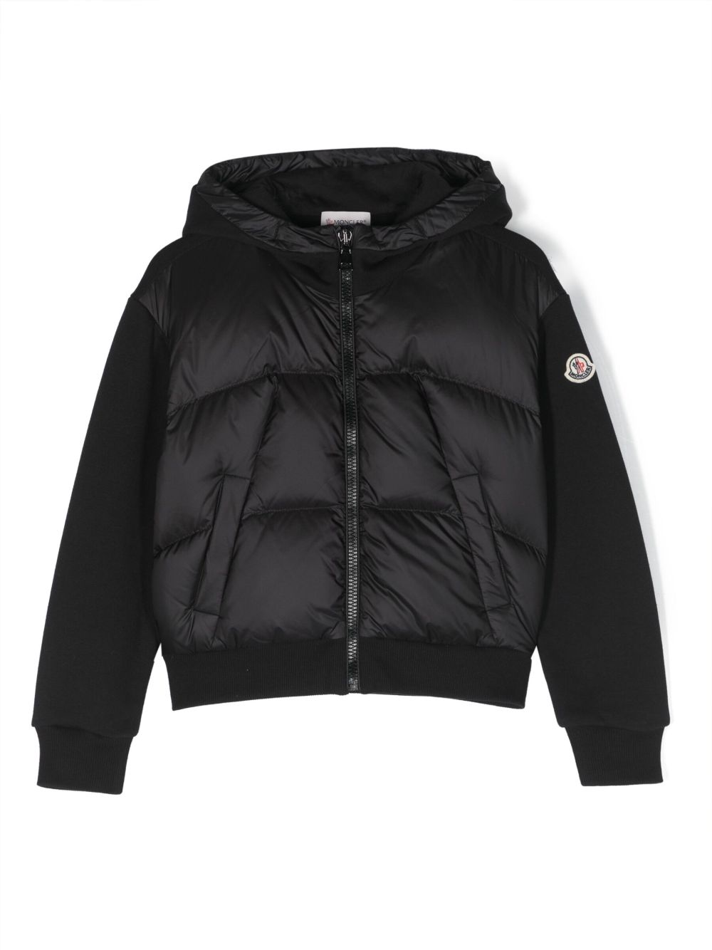 Moncler Enfant 标贴填充连帽夹克 - 黑色