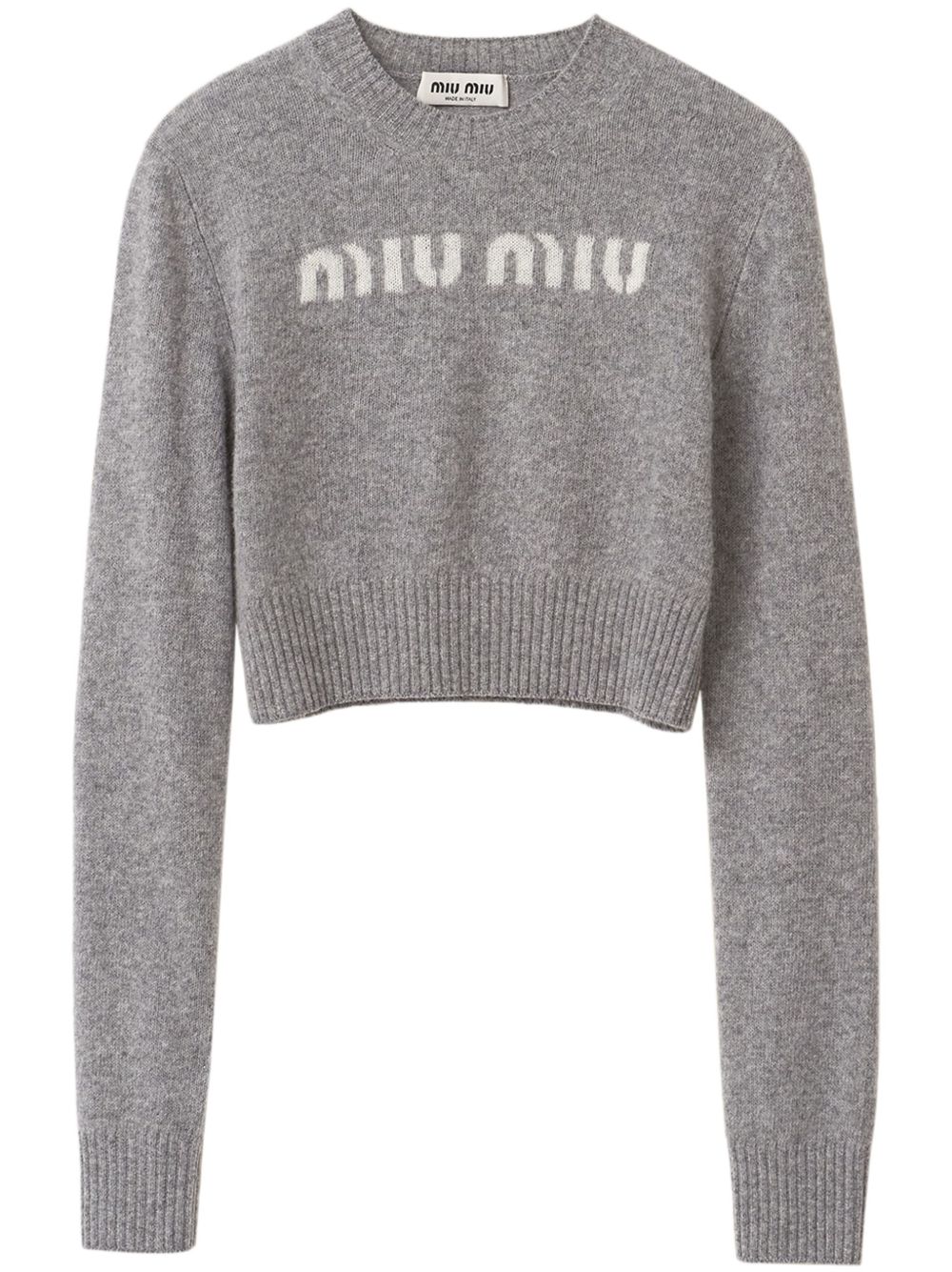 Miu Miu logo嵌花羊毛羊绒混纺毛衣 - 灰色