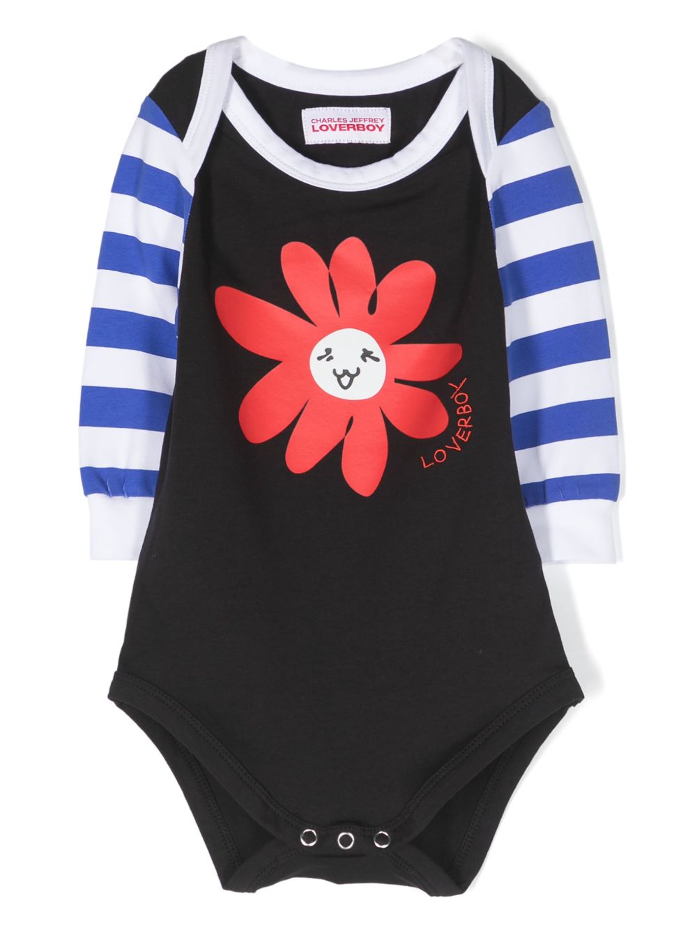 Charles Jeffrey Loverboy 花卉印花条纹细节连体衣 - 黑色