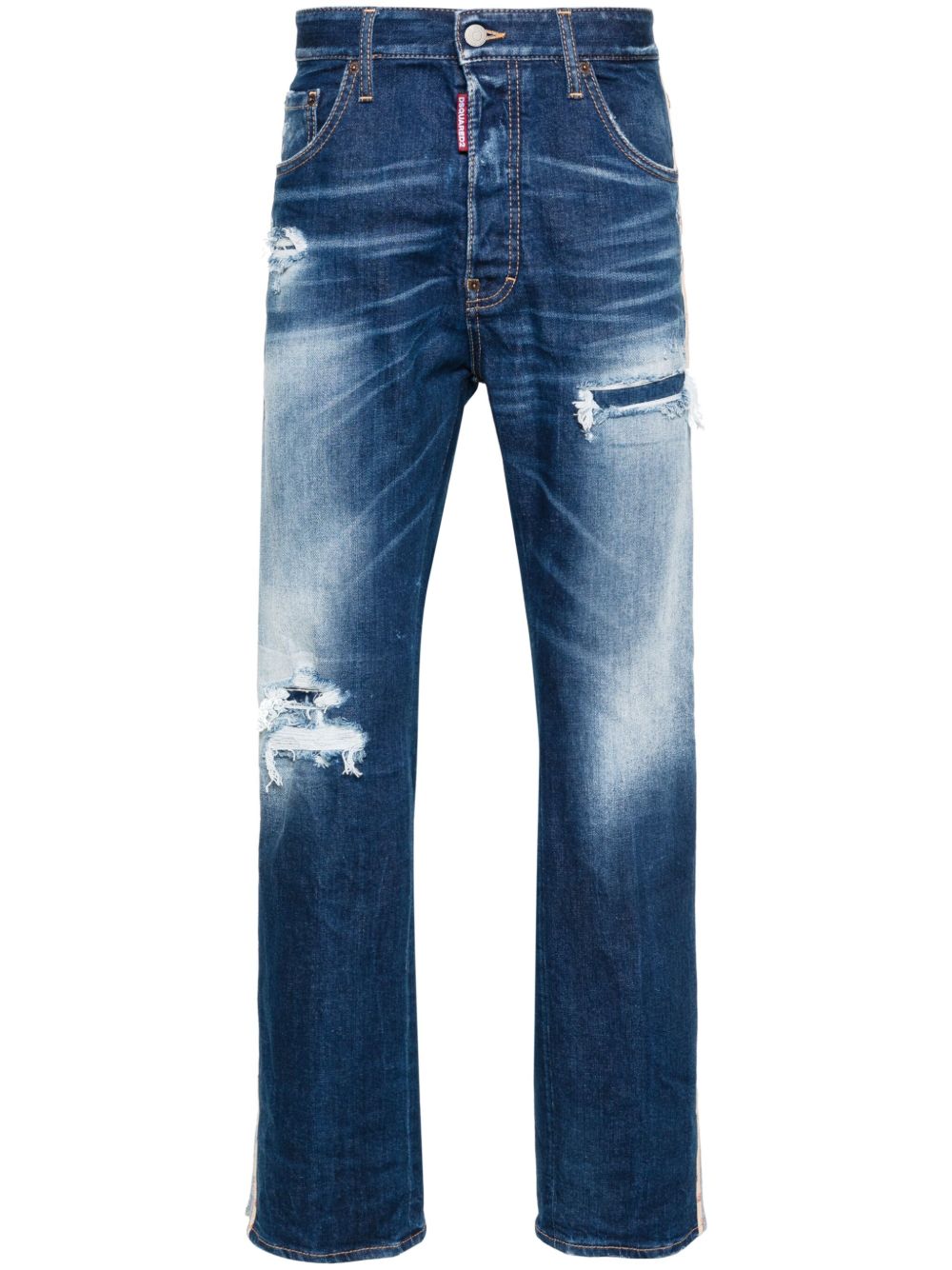 DSQUARED2 侧条纹直筒牛仔裤 - 蓝色