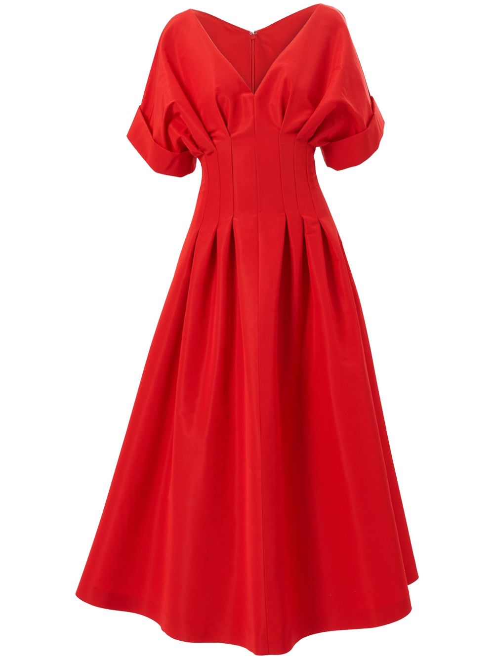 Carolina Herrera 缩褶细节中长连衣裙 - 红色