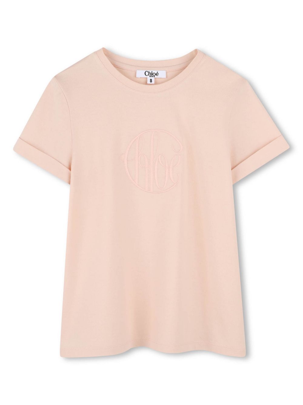 Chloé Kids logo刺绣T恤 - 粉色