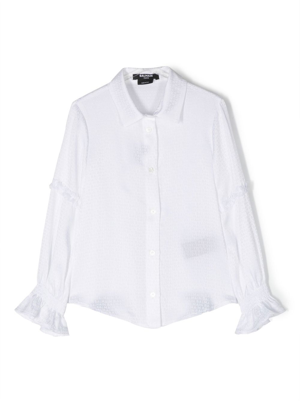 Balmain Kids 经典logo提花长袖衬衫 - 白色