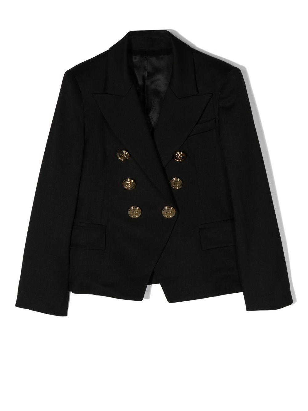 Balmain Kids 巴尔曼 初剪羊毛双排扣西装夹克 - 黑色