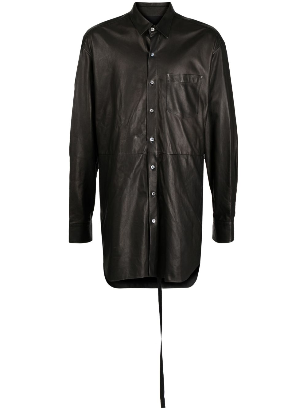 Ann Demeulemeester 长袖搭扣皮质衬衫 - 黑色