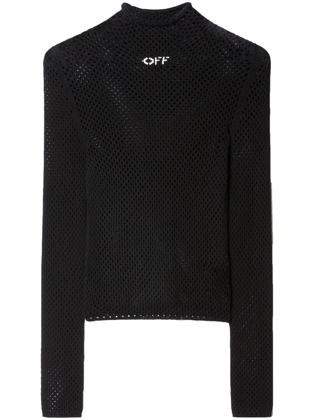 Off-White logo印花镂空针织高领上衣 - 黑色