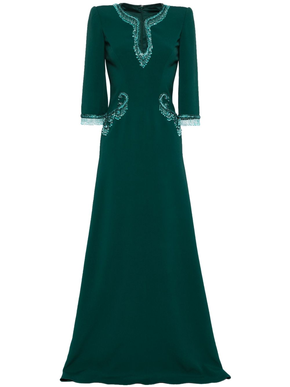Jenny Packham Viva 珠饰超长连衣裙 - 绿色
