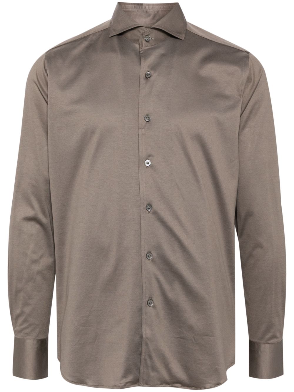 Canali 长袖棉衬衫 - 褐色