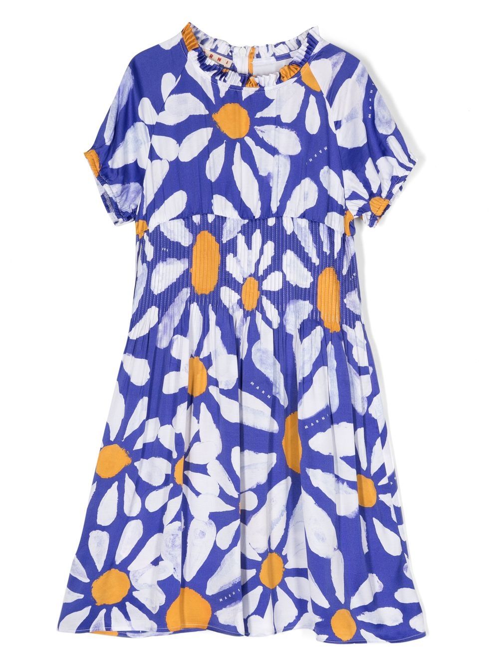 Marni Kids 花卉印花短袖连衣裙 - 蓝色