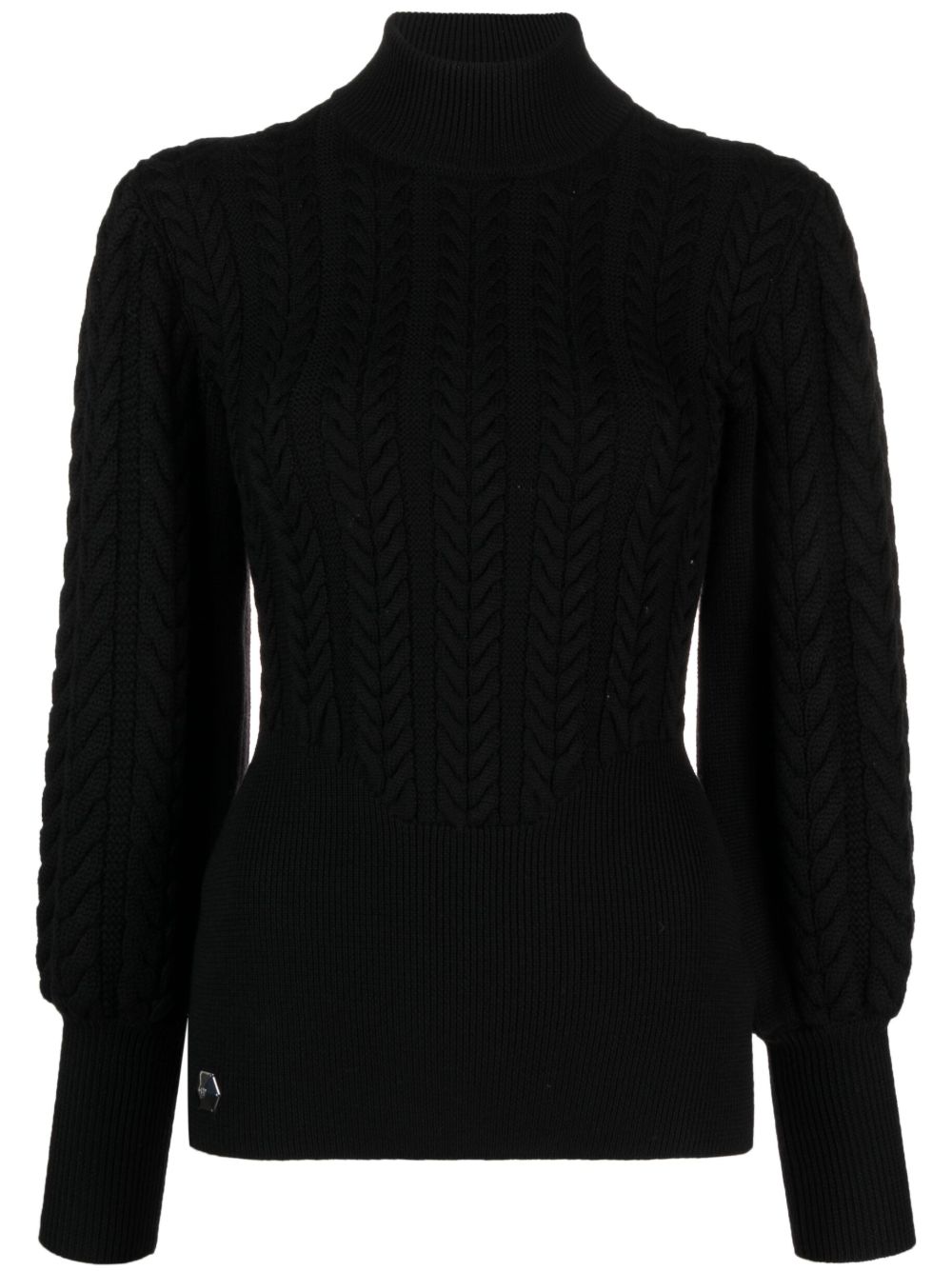 Philipp Plein 粗绞花针织高领毛衣 - 黑色