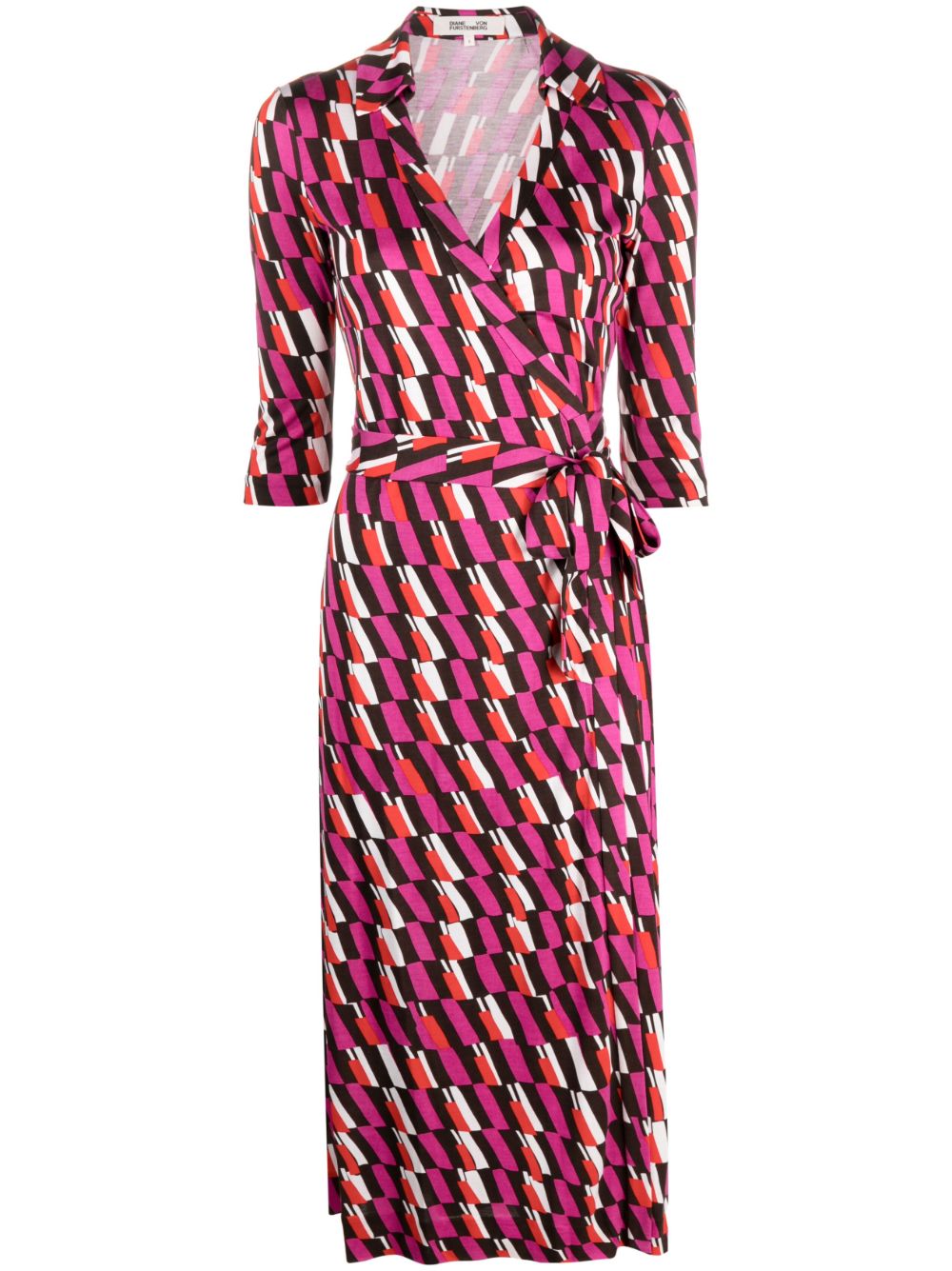 DVF Diane von Furstenberg Abigail 抽象印花中长连衣裙 - 粉色