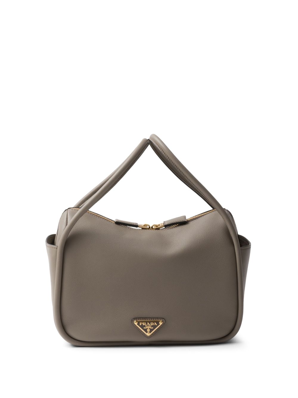 Prada logo标牌皮质手提包 - 灰色