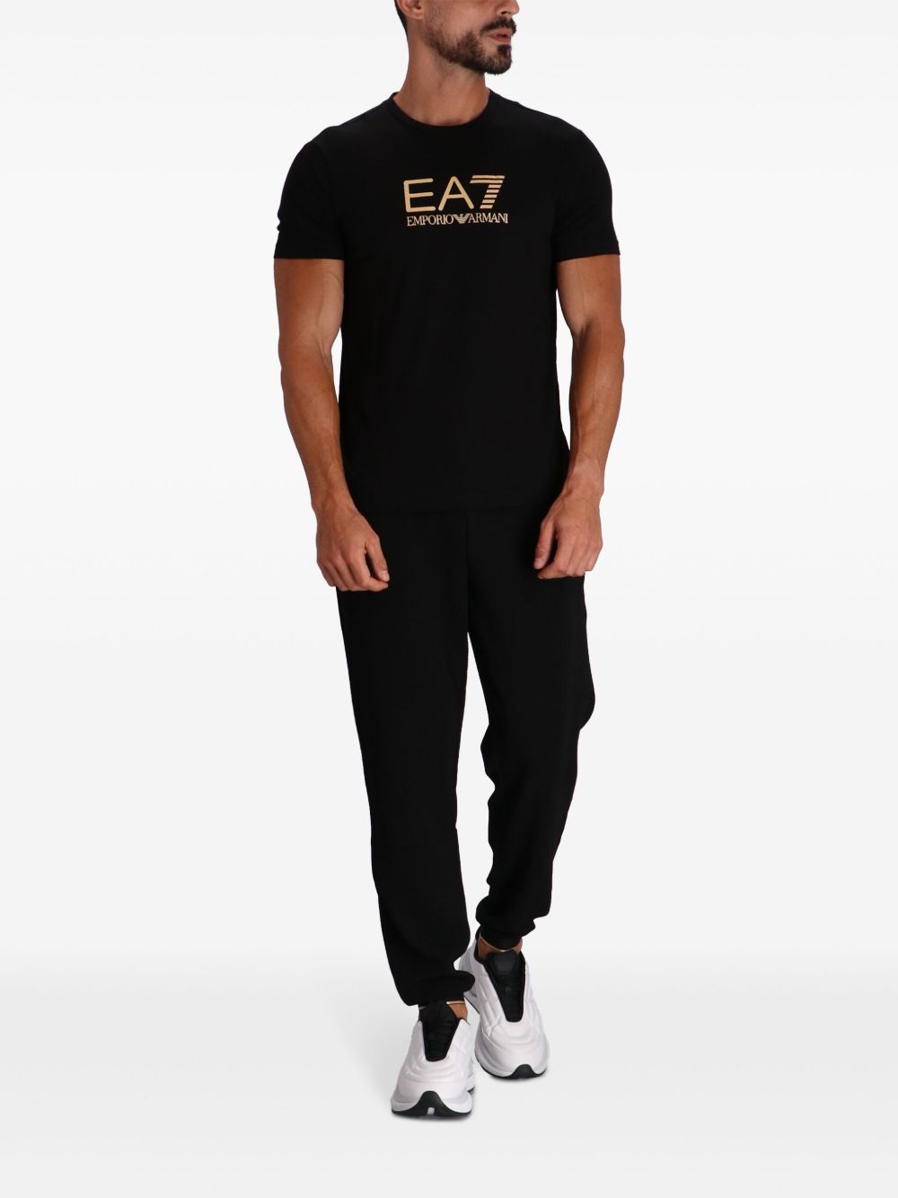 Ea7 Emporio Armani logo印花棉T恤 - 黑色