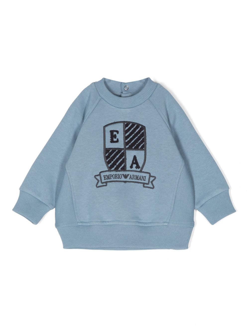 Emporio Armani Kids logo刺绣平纹针织卫衣 - 蓝色