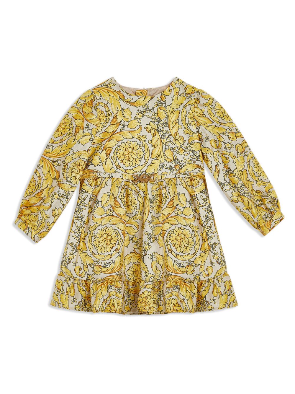 Versace Kids 巴洛克印花真丝连衣裙 - 黄色