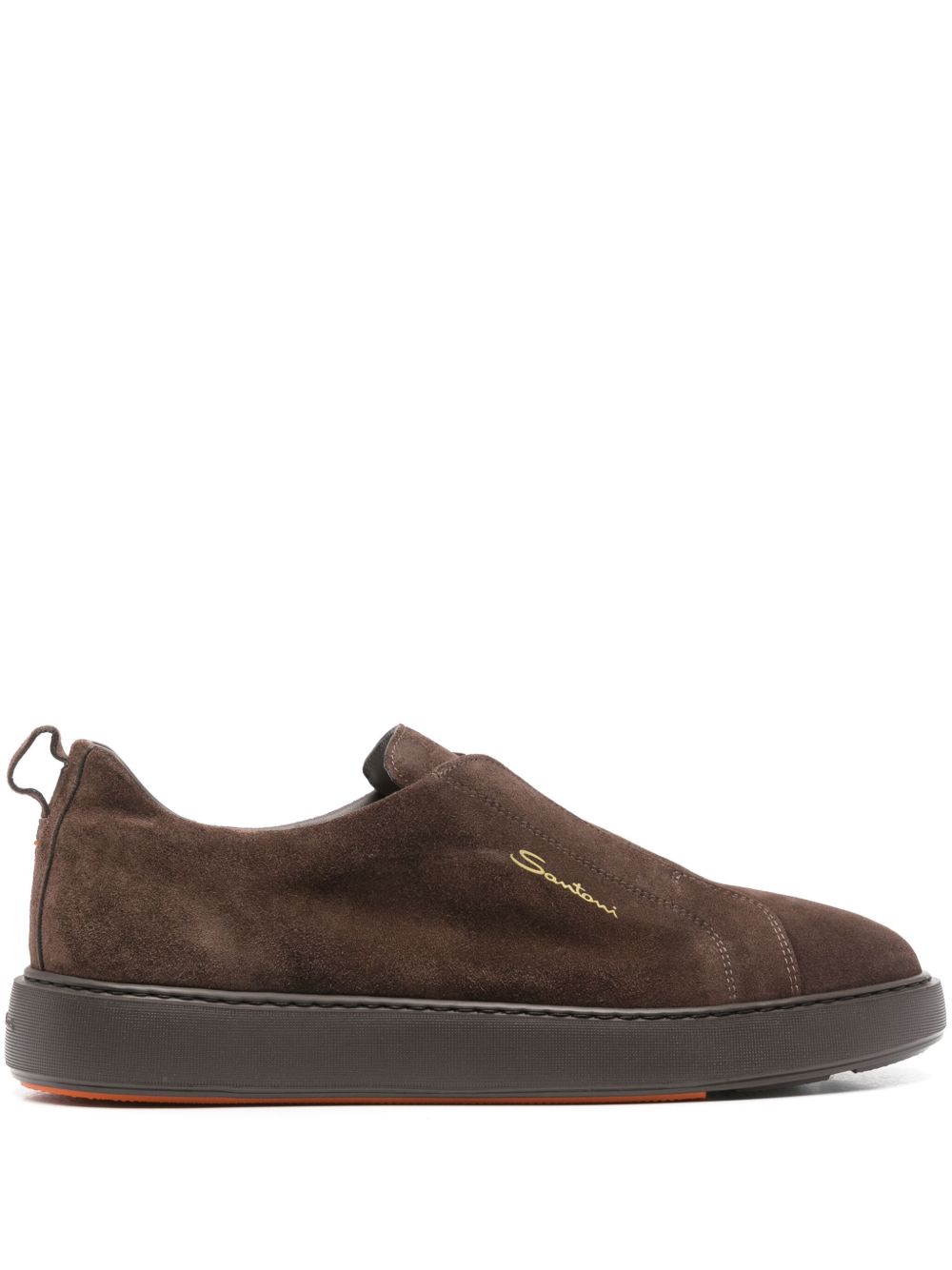 Santoni 绒面皮套穿式运动鞋 - 褐色
