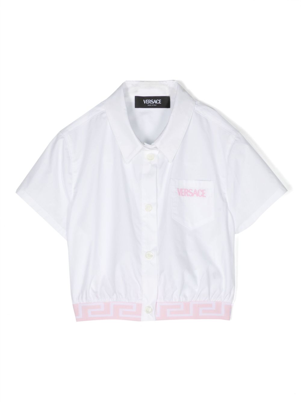 Versace Kids logo刺绣棉衬衫 - 白色