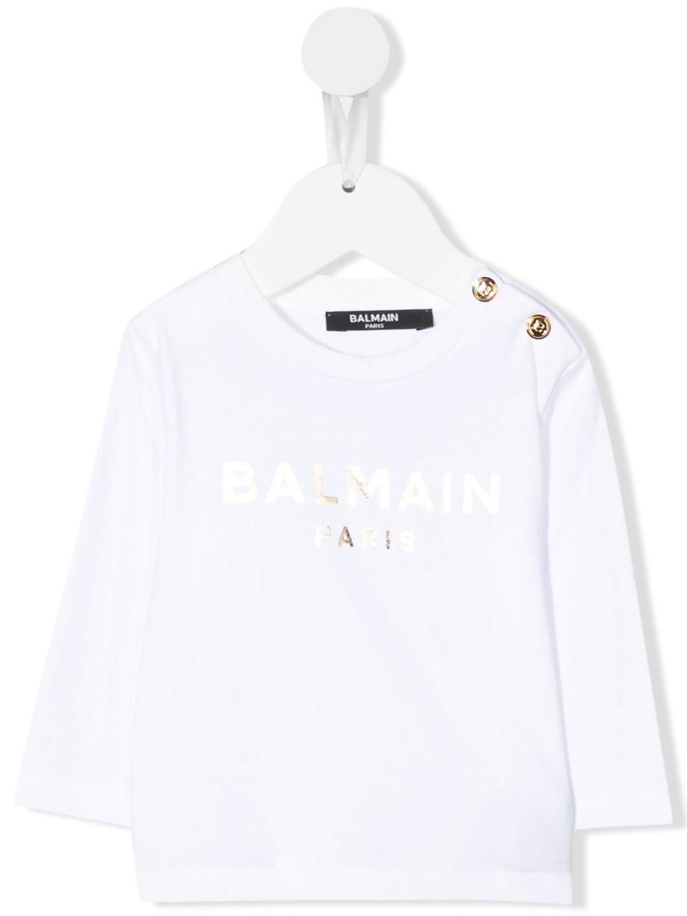 Balmain Kids 巴尔曼 金属感logo长袖T恤 - 白色