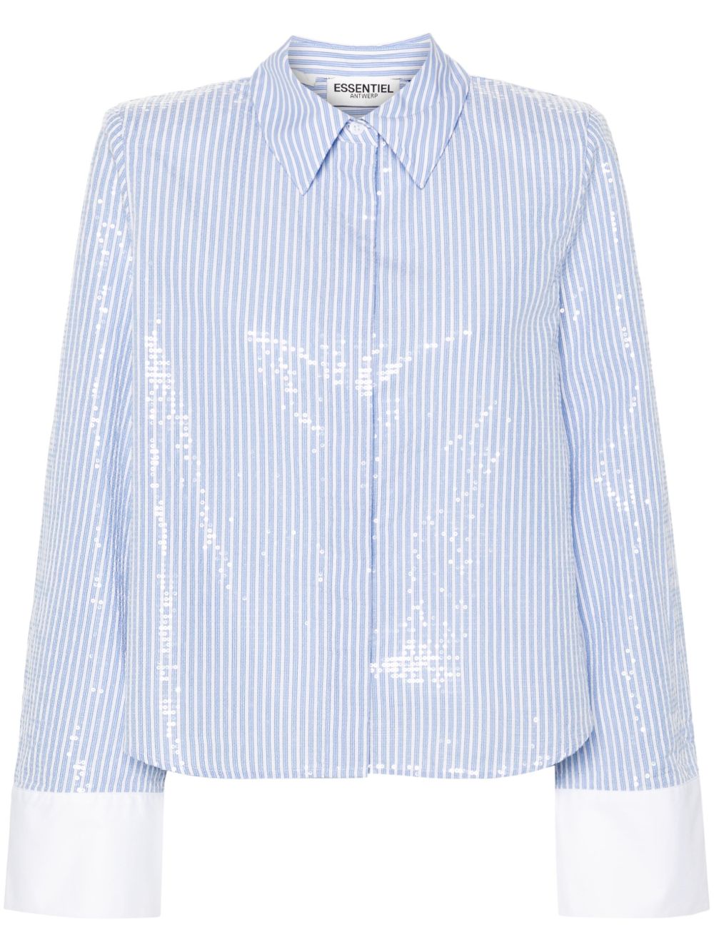 Essentiel Antwerp 亮片镶嵌条纹衬衫 - 蓝色