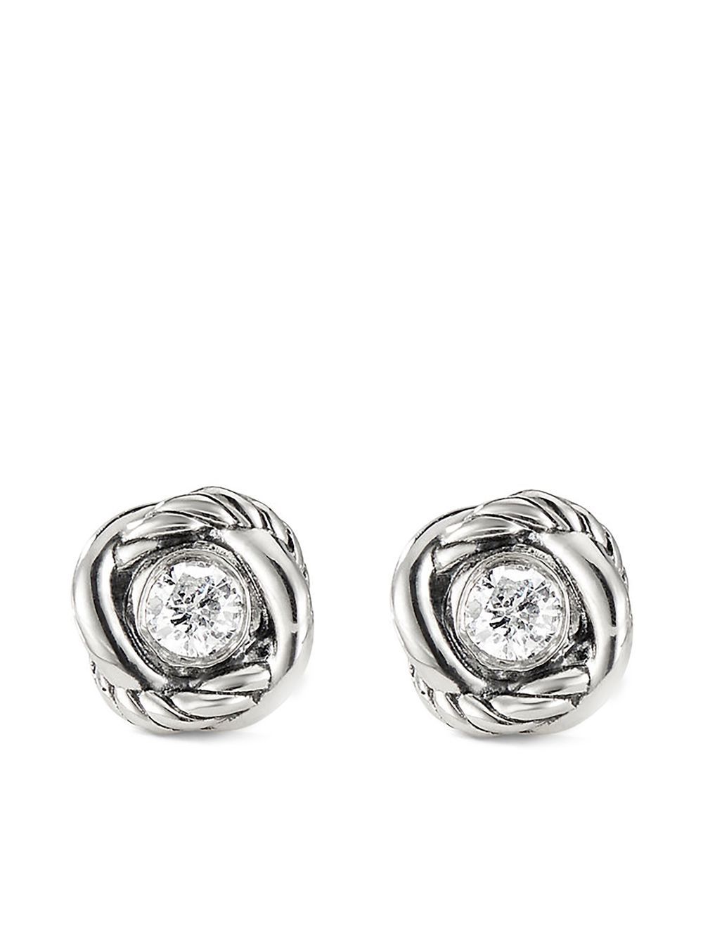 David Yurman 纯银 Crossover Infinity 钻石耳钉 - 银色