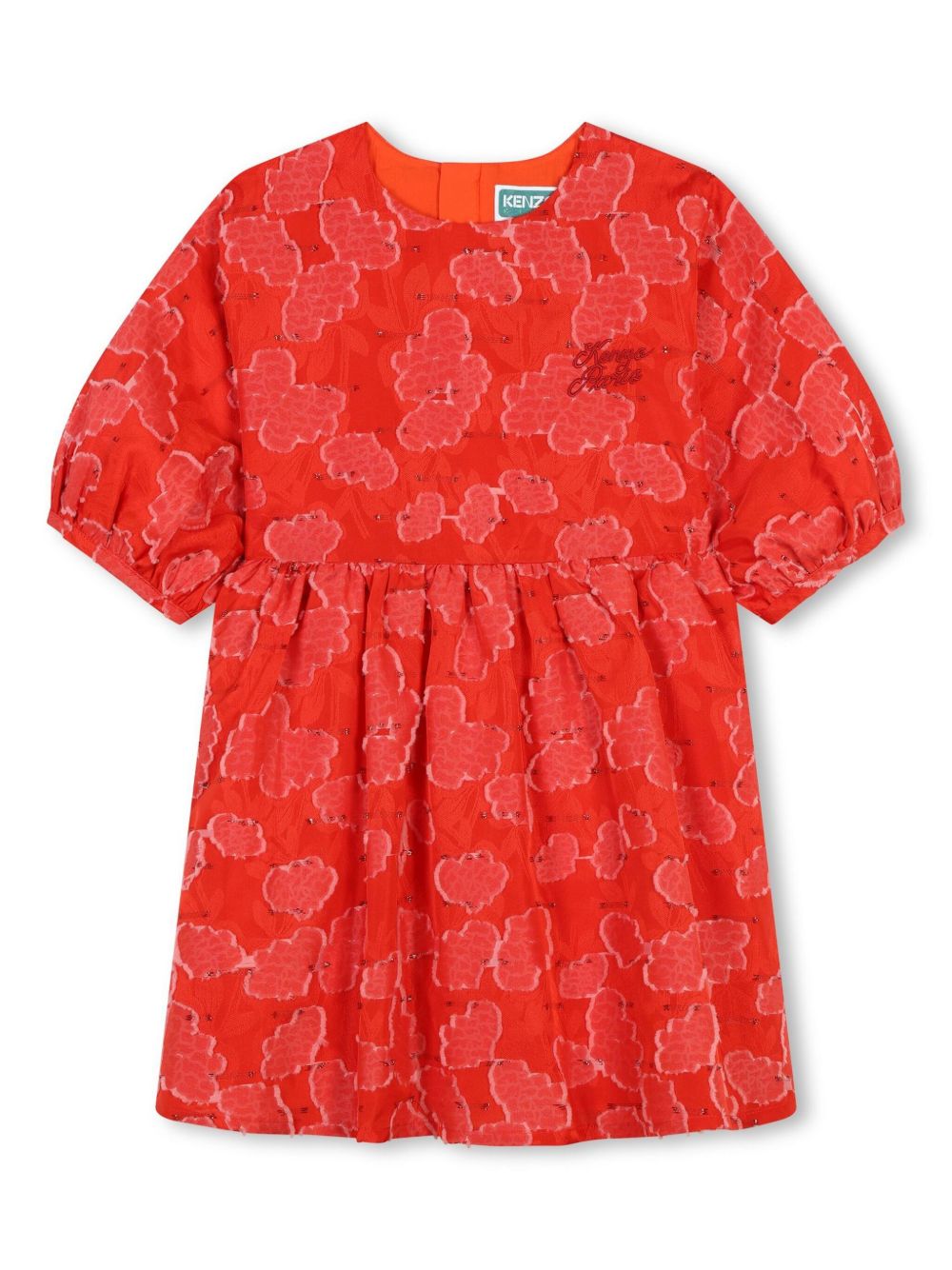 Kenzo Kids logo刺绣花卉印花连衣裙 - 红色