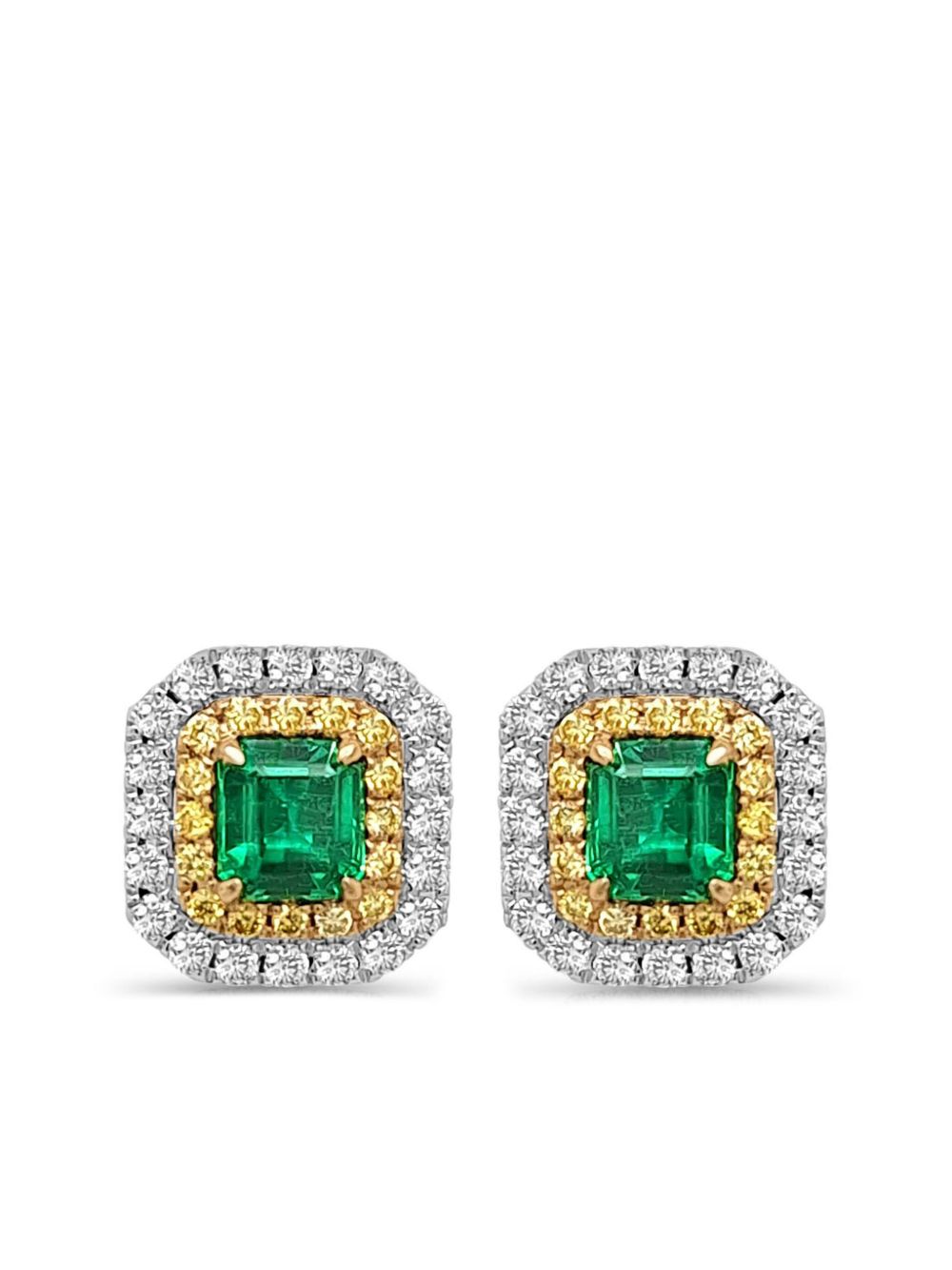 HYT Jewelry 18K白金祖母绿宝石钻石耳环 - 银色