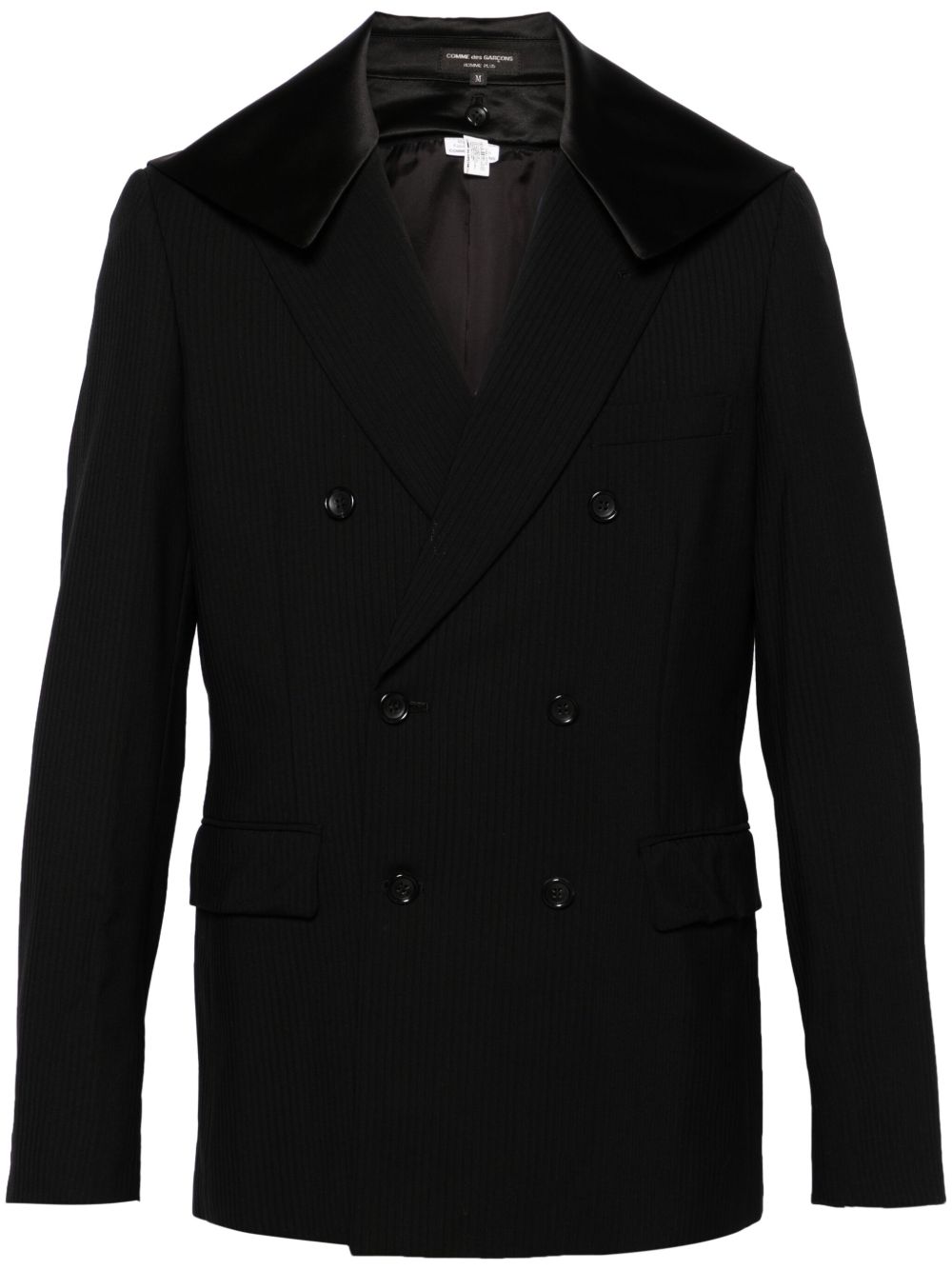 Comme des Garçons Homme Plus 缎面拼接双排扣西装夹克 - 黑色