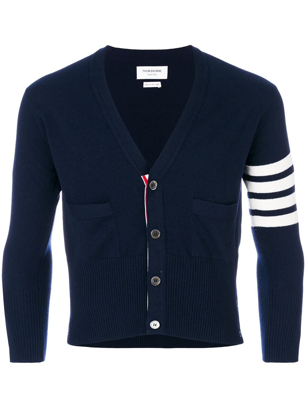 Thom Browne 4 条纹饰羊绒短开衫 - 蓝色