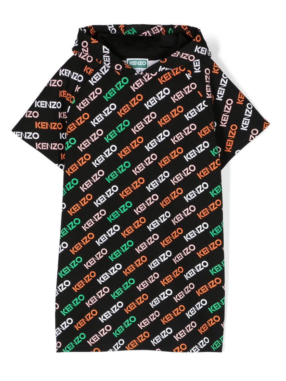 Kenzo Kids 大面积logo印花连帽连衣裙 - 黑色
