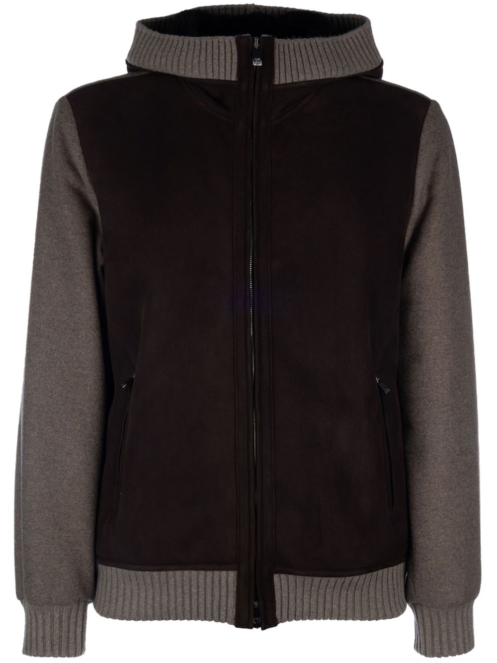 Corneliani 绒面皮连帽夹克 - 褐色