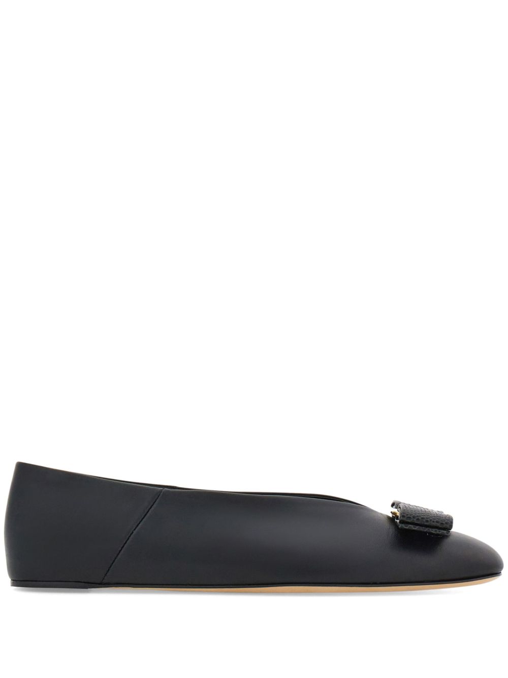 Ferragamo Vara 皮质芭蕾平底鞋 - 黑色