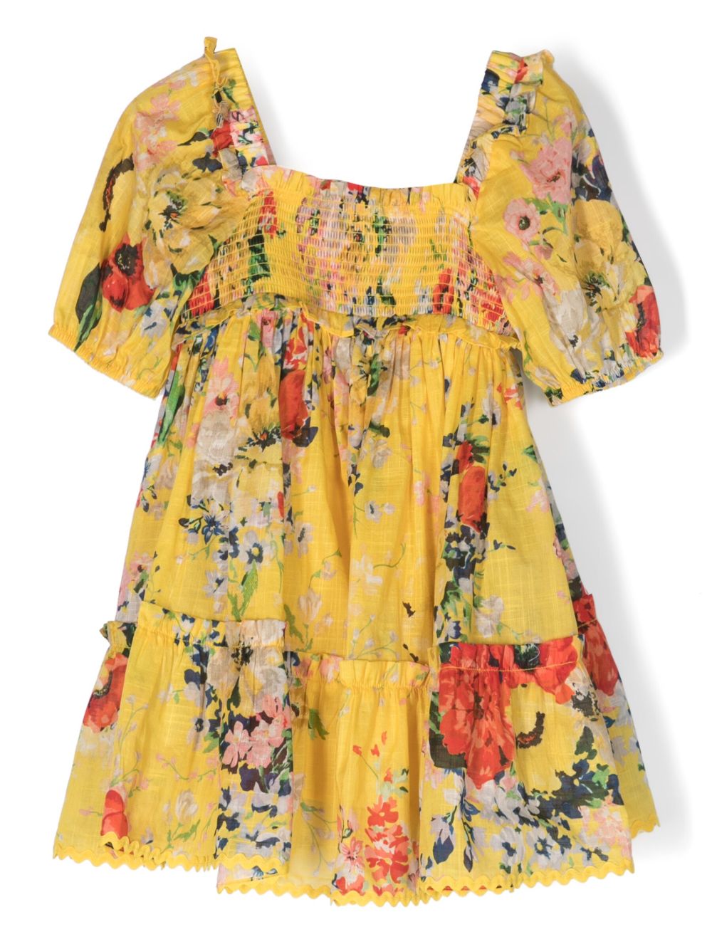 ZIMMERMANN Kids Alight 抽褶花卉印花连衣裙 - 黄色