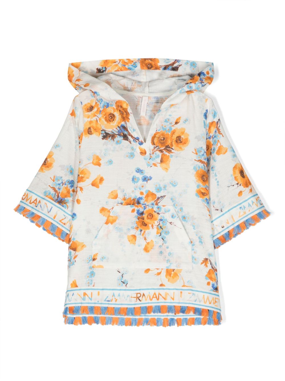ZIMMERMANN Kids 花卉印花连帽连衣裙 - 白色