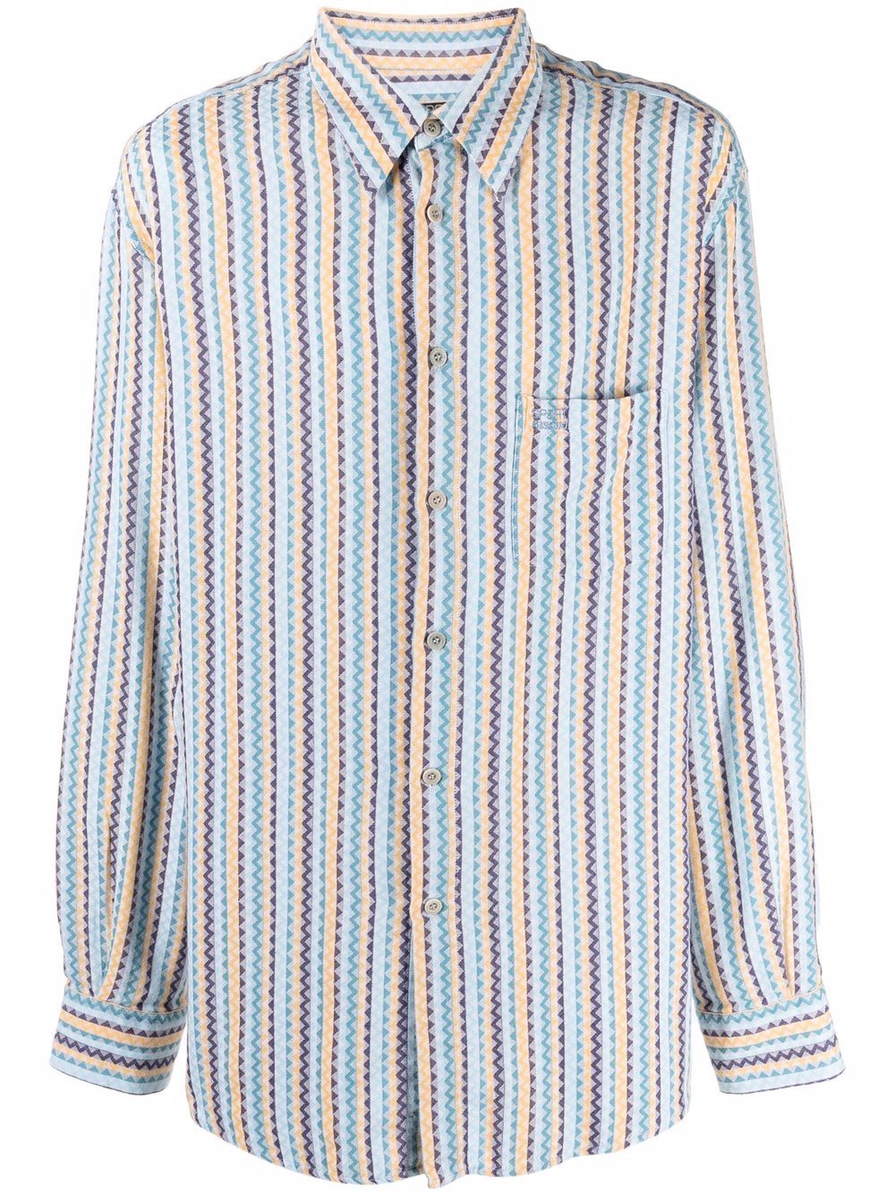 Missoni Pre-Owned 条纹人字纹图案衬衫（1990年代典藏款） - 蓝色