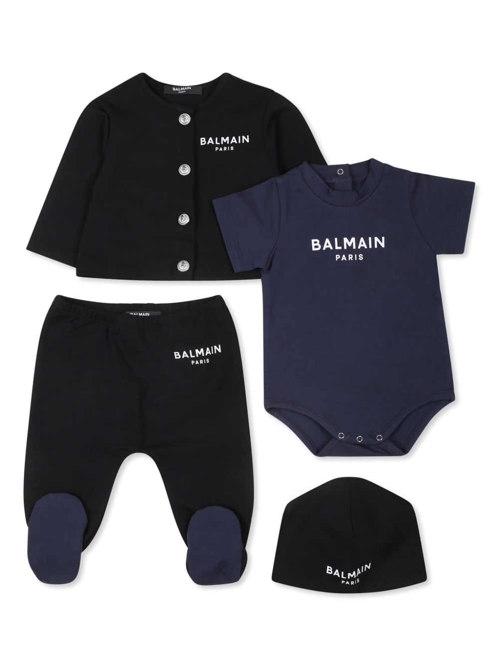 Balmain Kids logo印花四件式连体衣套装 - 蓝色